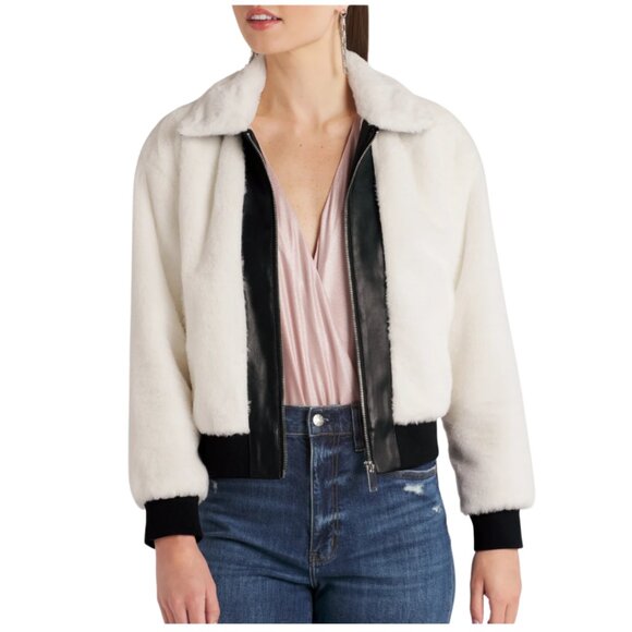 Vigoss White and Black Faux Fur Sherpa Jacket Women’s Medium - Picture 2 of 5